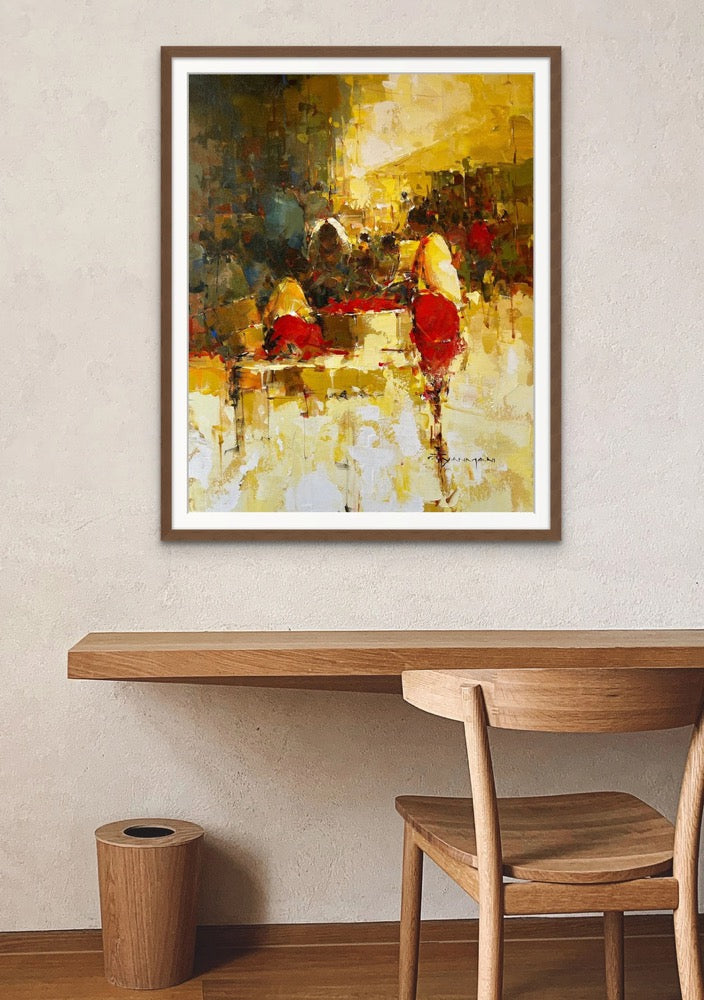 Original Abstract Acrylic Painting, Nepali Woman & Traditional Life Art Decor, 16x20 Canvas Nepali Culture