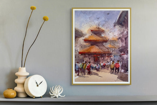 Kathmandu Temple Watercolor Wall Art, Home Decor Painting, Unique Wall Decor Housewarming Gift