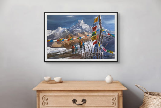 Mt Fishtail Watercolor Painting, Machapuchare Mountain Art Decor, Trending Now Minimalist Wall Art