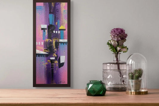 Nepali Architecture Abstract Pink Wall Art, Original Watercolor Painting, Handmade Vertical Home Décor